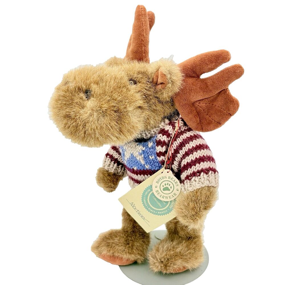 Boyds Bears Mortimer Moose Patriotic Sweater 12” Original Tags Jointed Vintage